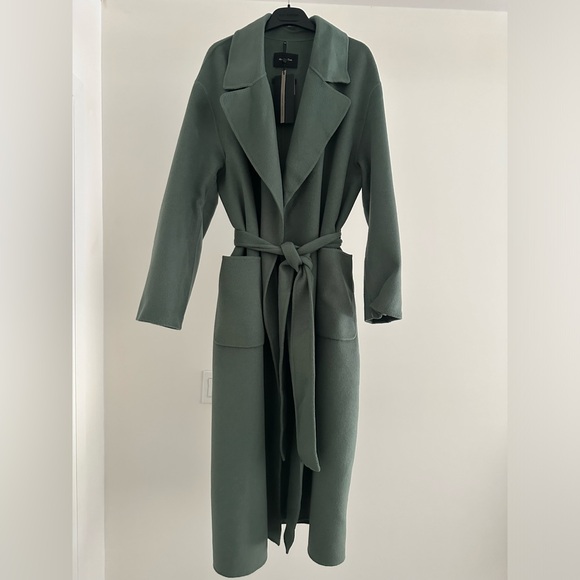 Massimo Dutti Wrap Around Robe Style Wool Coat With Belt in Emerald - Picture 4 of 11